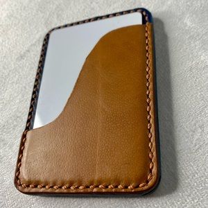 Burke’s Handmade Leather Card Holder - 2-card - British Tan / Deep Blue